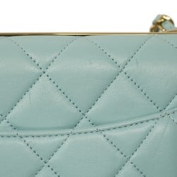 Chanel Shoulder Bag Matelasse Lambskin Light Blue Champagne Ladies