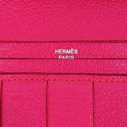 Hermes Long Wallet Bearn Soufflet Chevre Rose Shocking □M Engraved Ladies