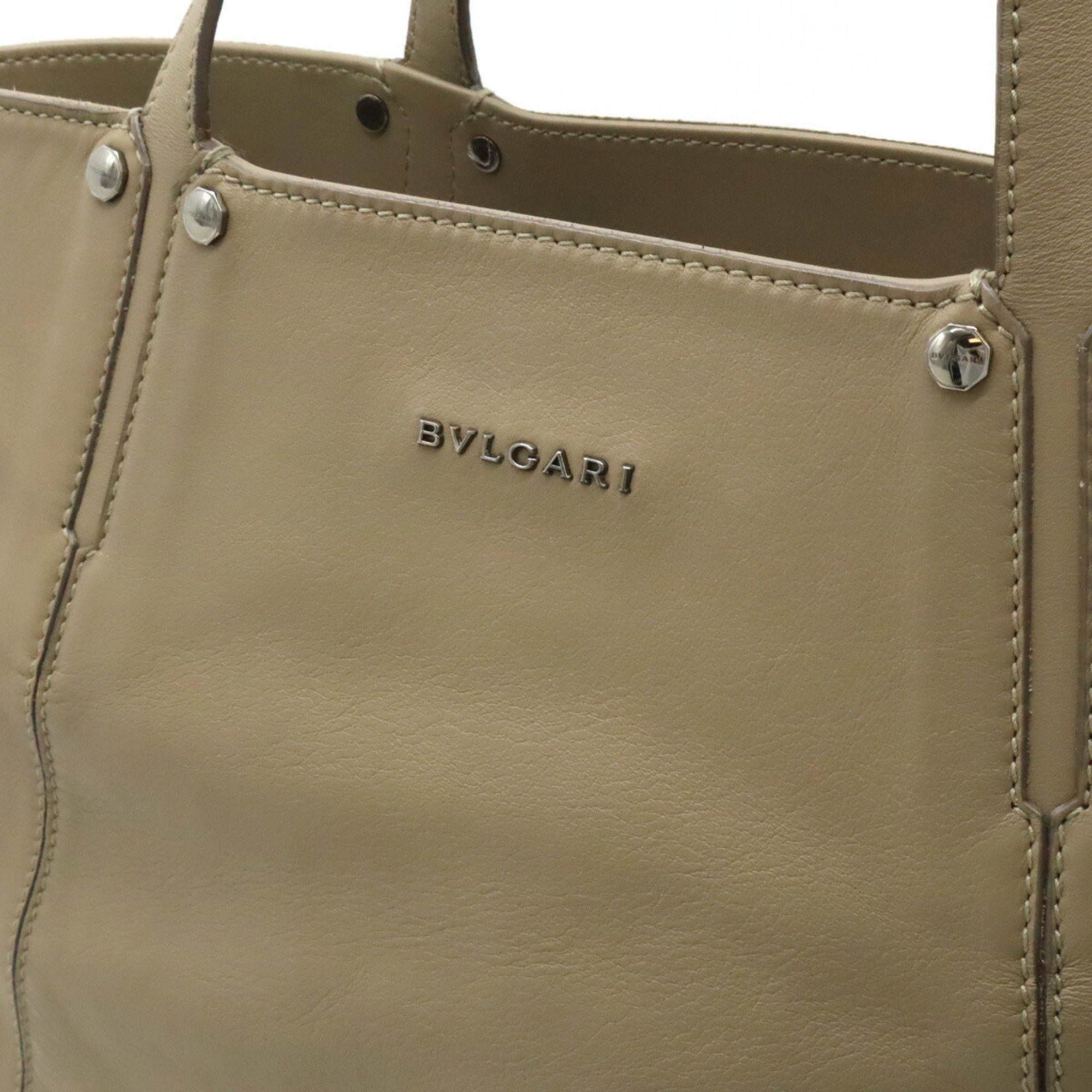 BVLGARI Octo Tote Bag Shoulder Leather Greige