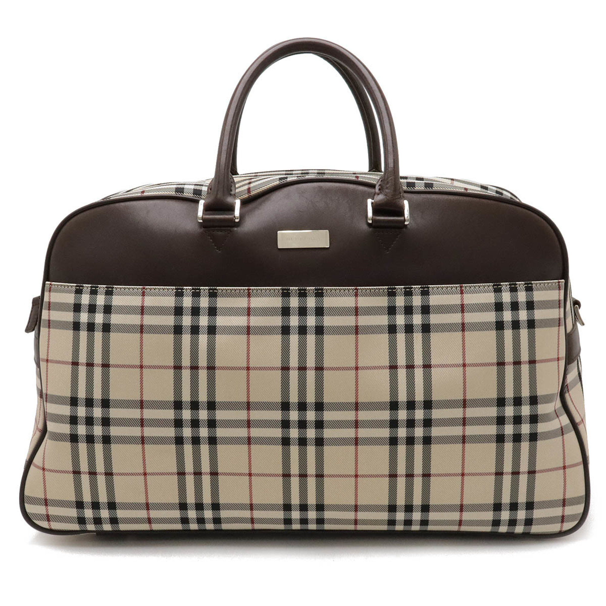 BURBERRY Nova Check Pattern Boston Bag Travel Nylon Canvas Beige Dark Brown