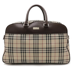 BURBERRY Nova Check Pattern Boston Bag Travel Nylon Canvas Beige Dark Brown