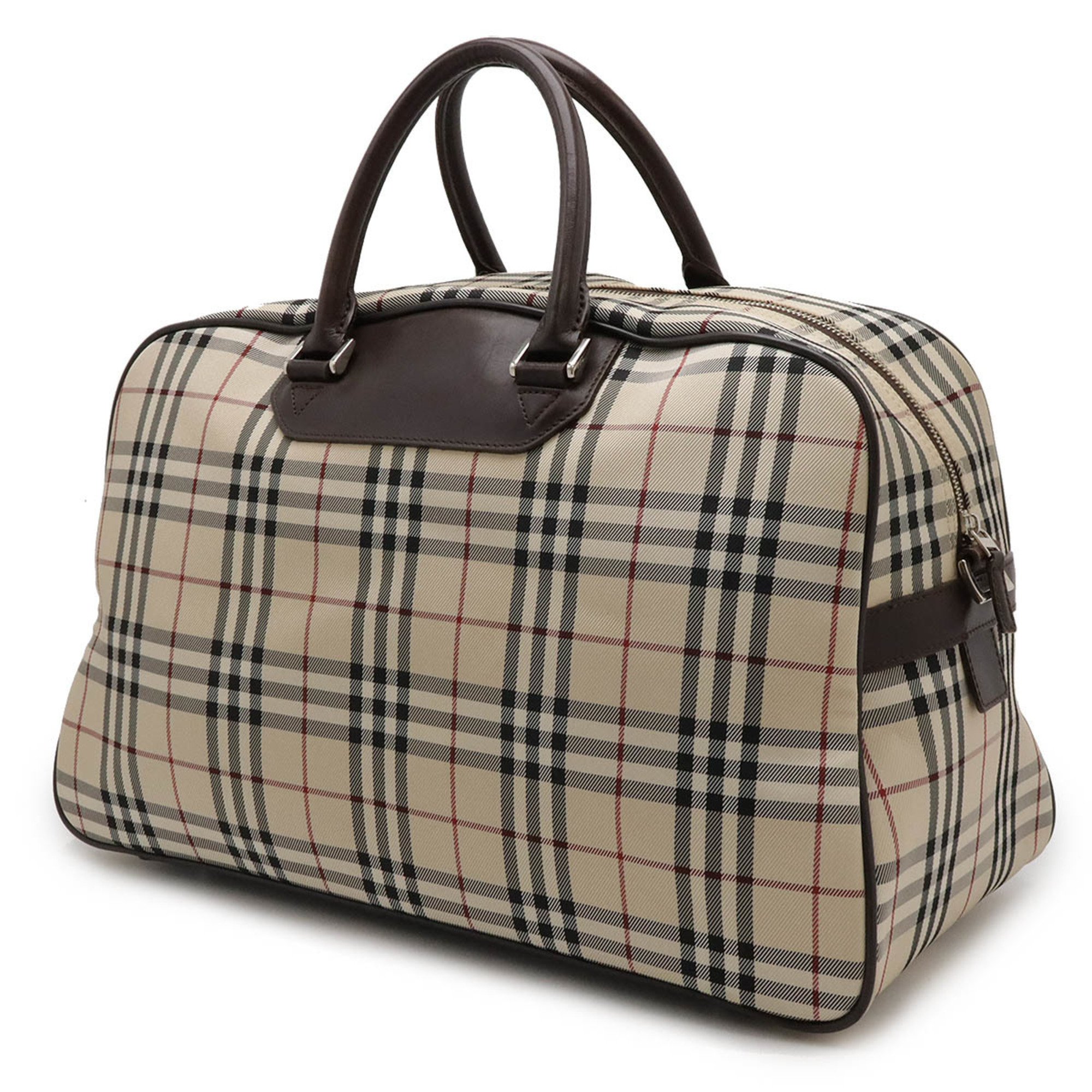 BURBERRY Nova Check Pattern Boston Bag Travel Nylon Canvas Beige Dark Brown