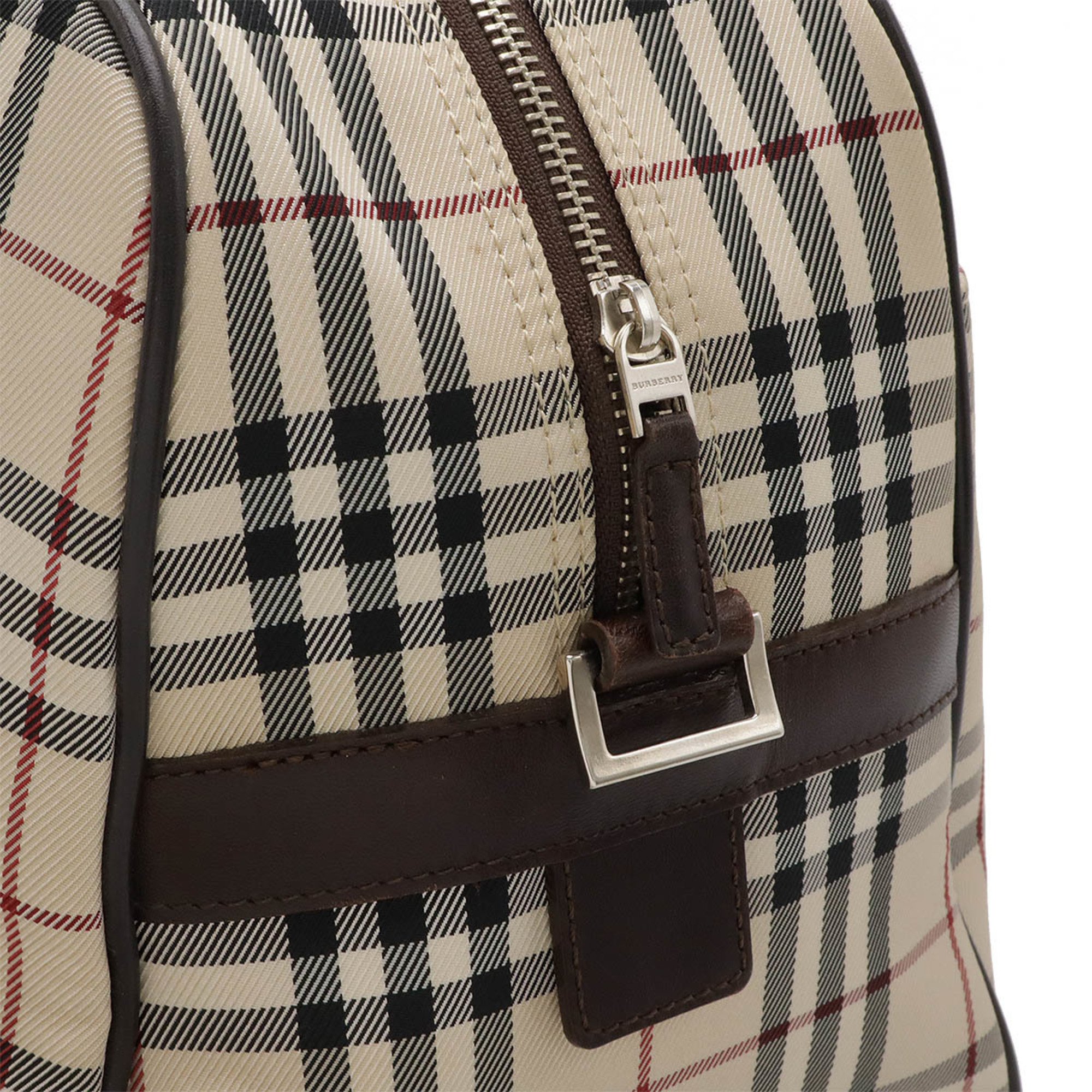 BURBERRY Nova Check Pattern Boston Bag Travel Nylon Canvas Beige Dark Brown