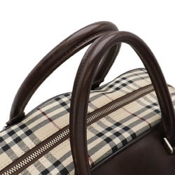 BURBERRY Nova Check Pattern Boston Bag Travel Nylon Canvas Beige Dark Brown