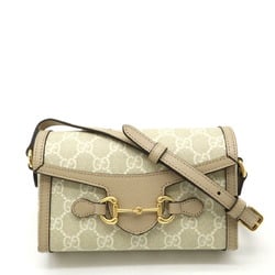 GUCCI Horsebit 1955 Bag Shoulder Pochette PVC Leather Beige White 699296