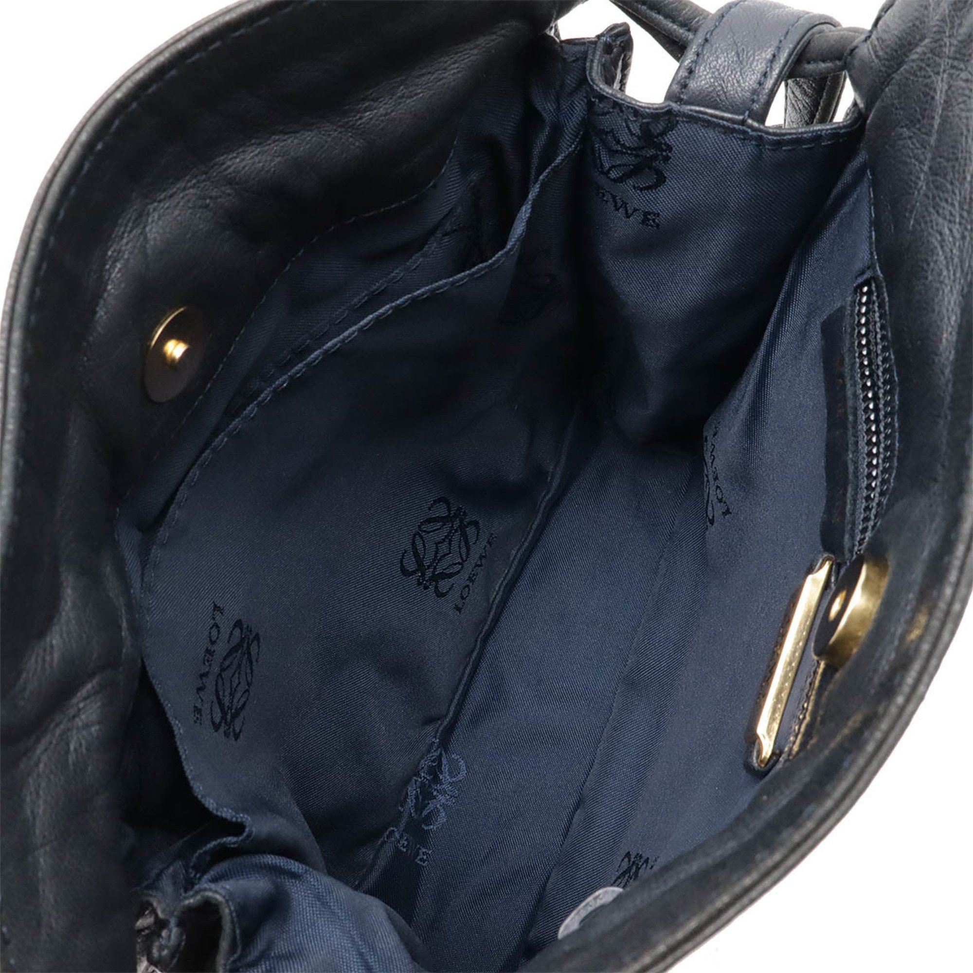 LOEWE Anagram Shoulder Bag Pochette Nappa Leather Black Navy