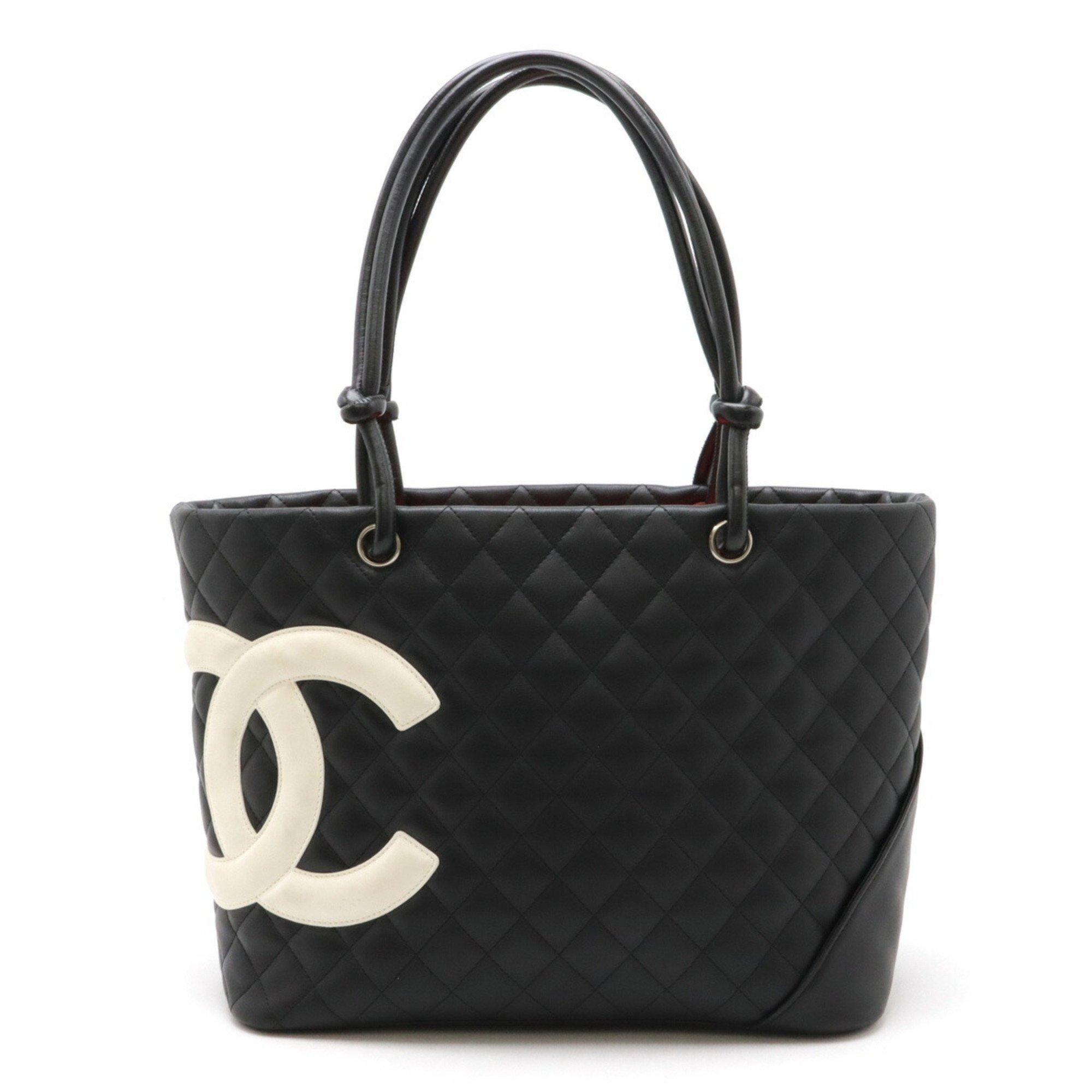 CHANEL Cambon Line Coco Mark Large Tote Shoulder Bag Soft Calfskin Black White A25169