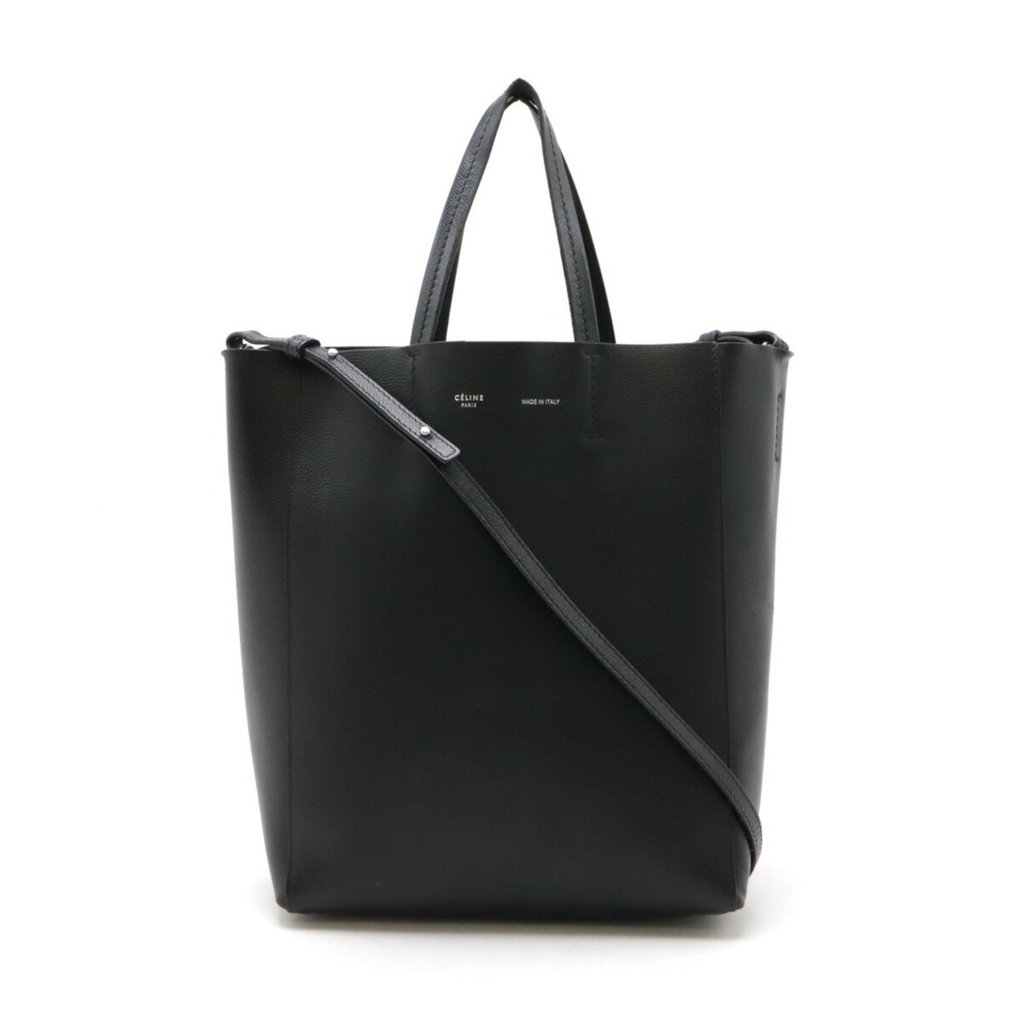 CELINE Vertical Cabas Small Tote Bag Handbag Shoulder Leather Black 189813