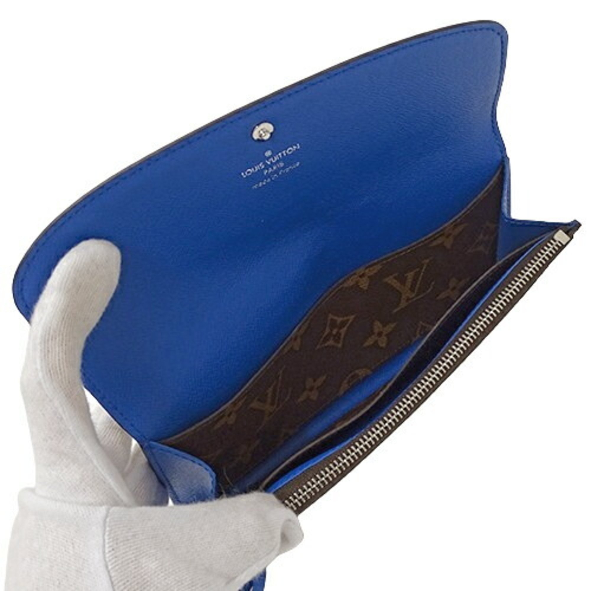 Louis Vuitton LOUIS VUITTON Wallet Monogram Ladies Long Portefeuille Emily Blue M82919 Brown