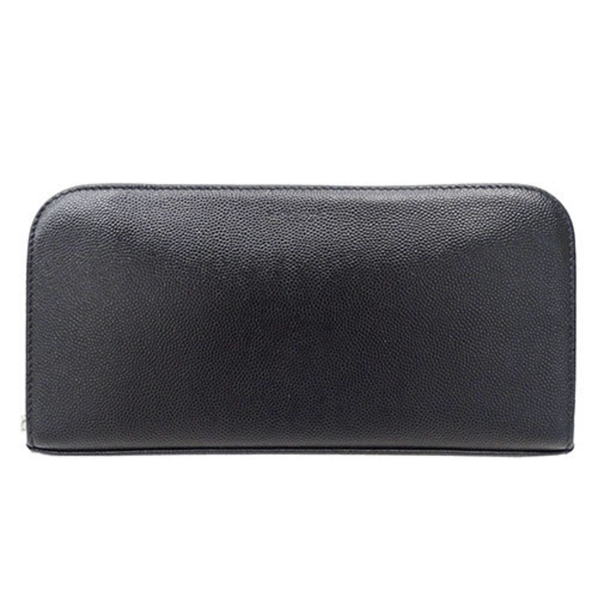 Saint Laurent SAINT LAURENT wallet for women and men, long wallet, leather, black, round