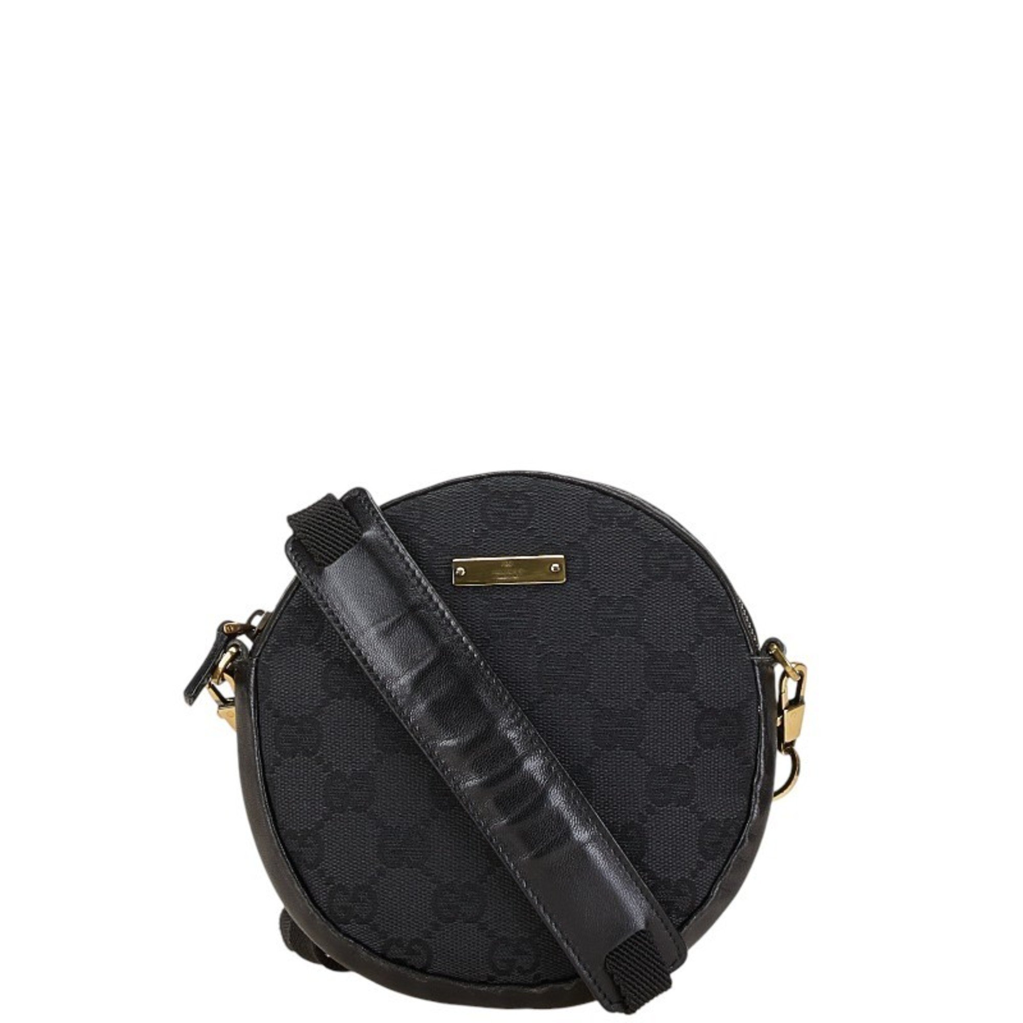 Gucci GG Canvas Shoulder Bag 90700 Black Leather Women's GUCCI