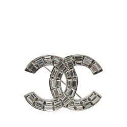 Chanel Coco Mark Rhinestone Brooch Silver Metal Women's CHANEL