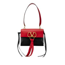 Valentino Garavani V-Sling Shoulder Bag Black Red Leather Women's