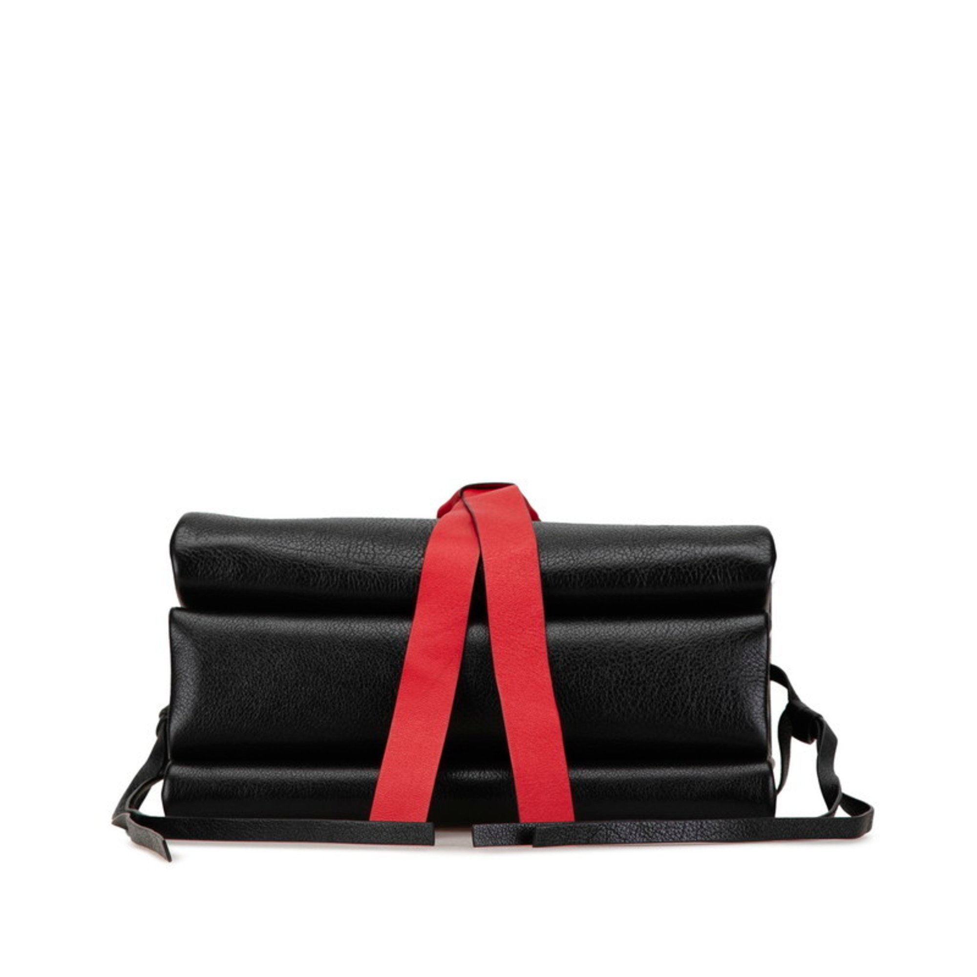 Valentino Garavani V-Sling Shoulder Bag Black Red Leather Women's