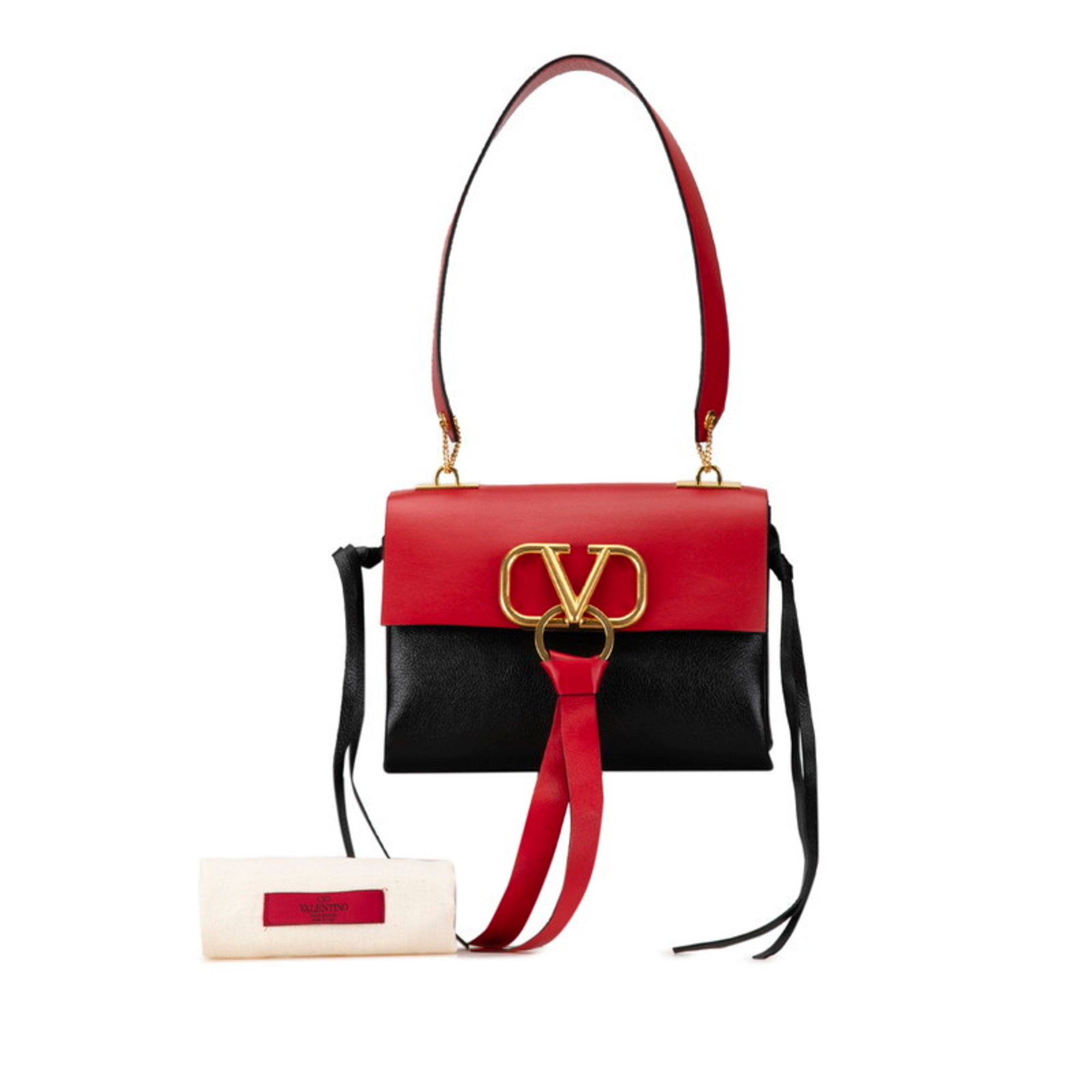 Valentino Garavani V-Sling Shoulder Bag Black Red Leather Women's