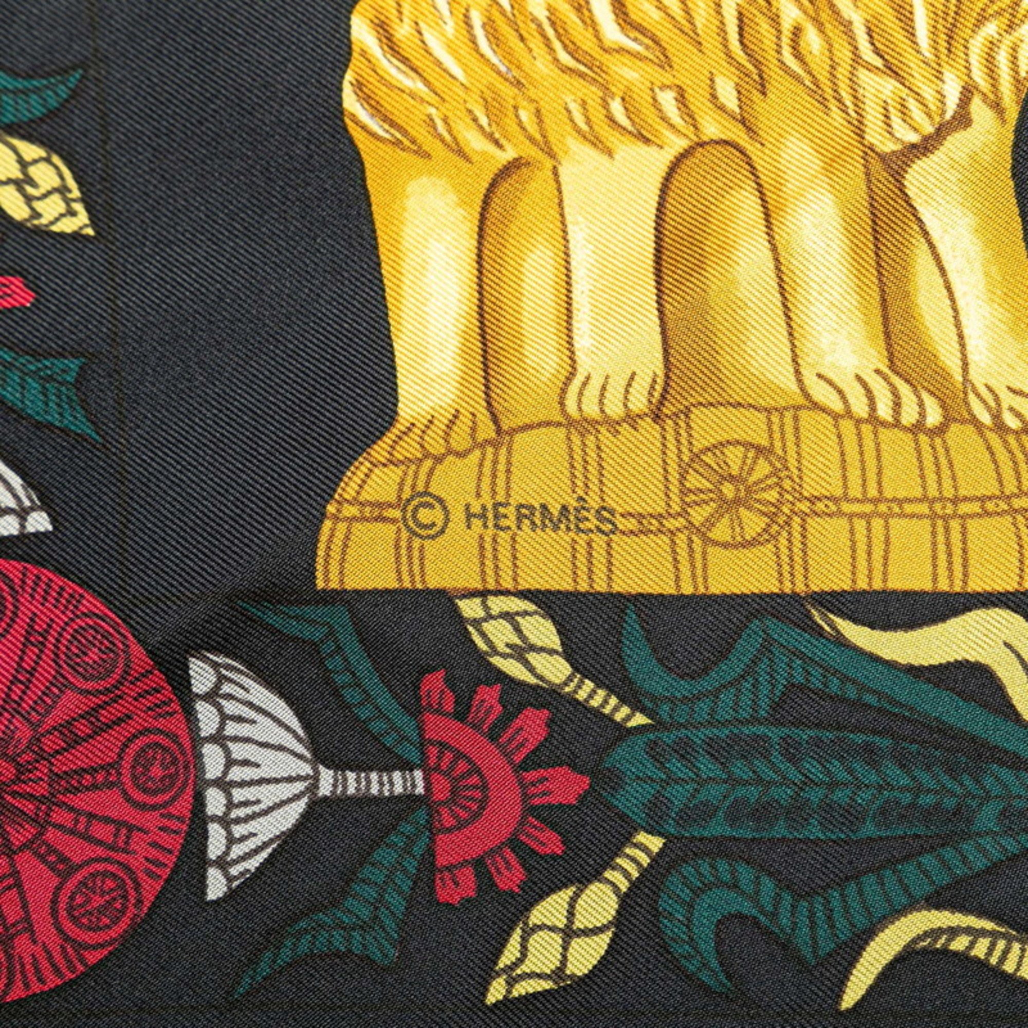 Hermes Carre 90 TORANA Scarf Muffler Black Gold Multicolor Silk Women's HERMES