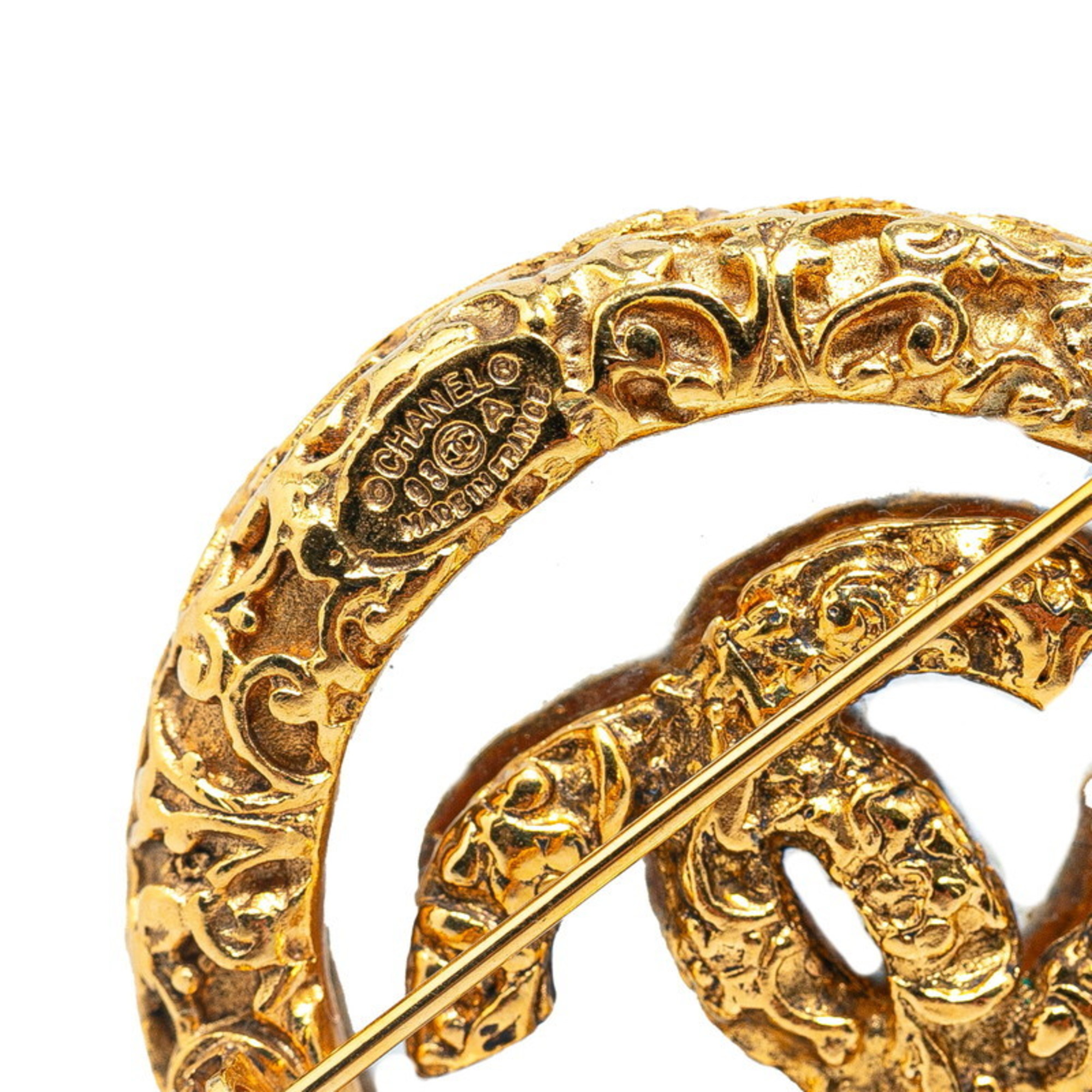 Chanel Coco Mark Lava Brooch Gold Plated Plastic Women's CHANEL