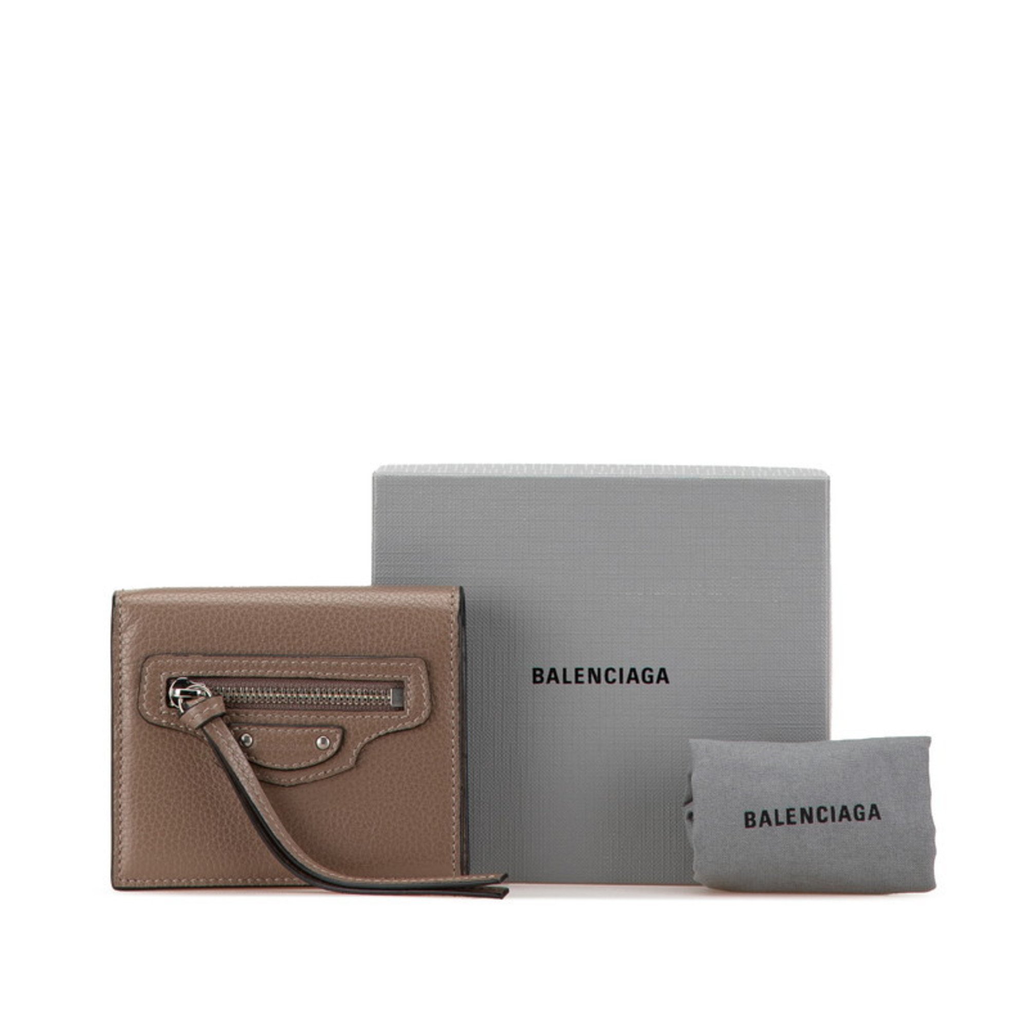 Balenciaga Neo Classic Compact Wallet Bi-fold 640111 Brown Leather Women's BALENCIAGA