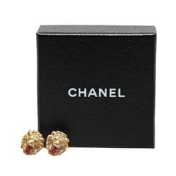 Chanel Coco Mark Rhinestone Lion Motif Earrings Gold Plated Women's CHANEL