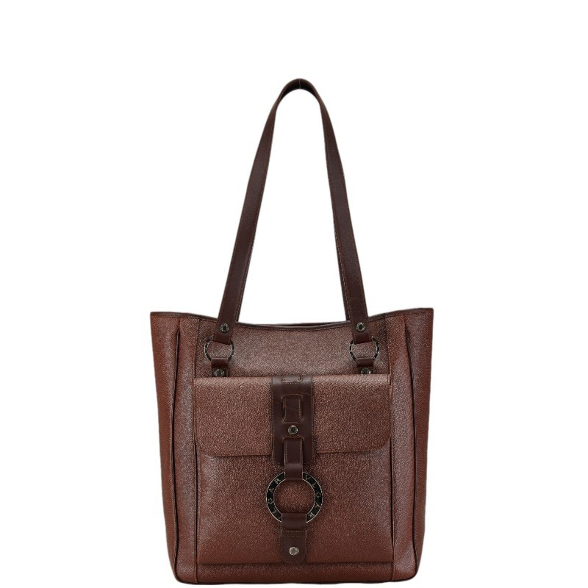 BVLGARI B.zero1 Tote Bag Brown Leather Women's