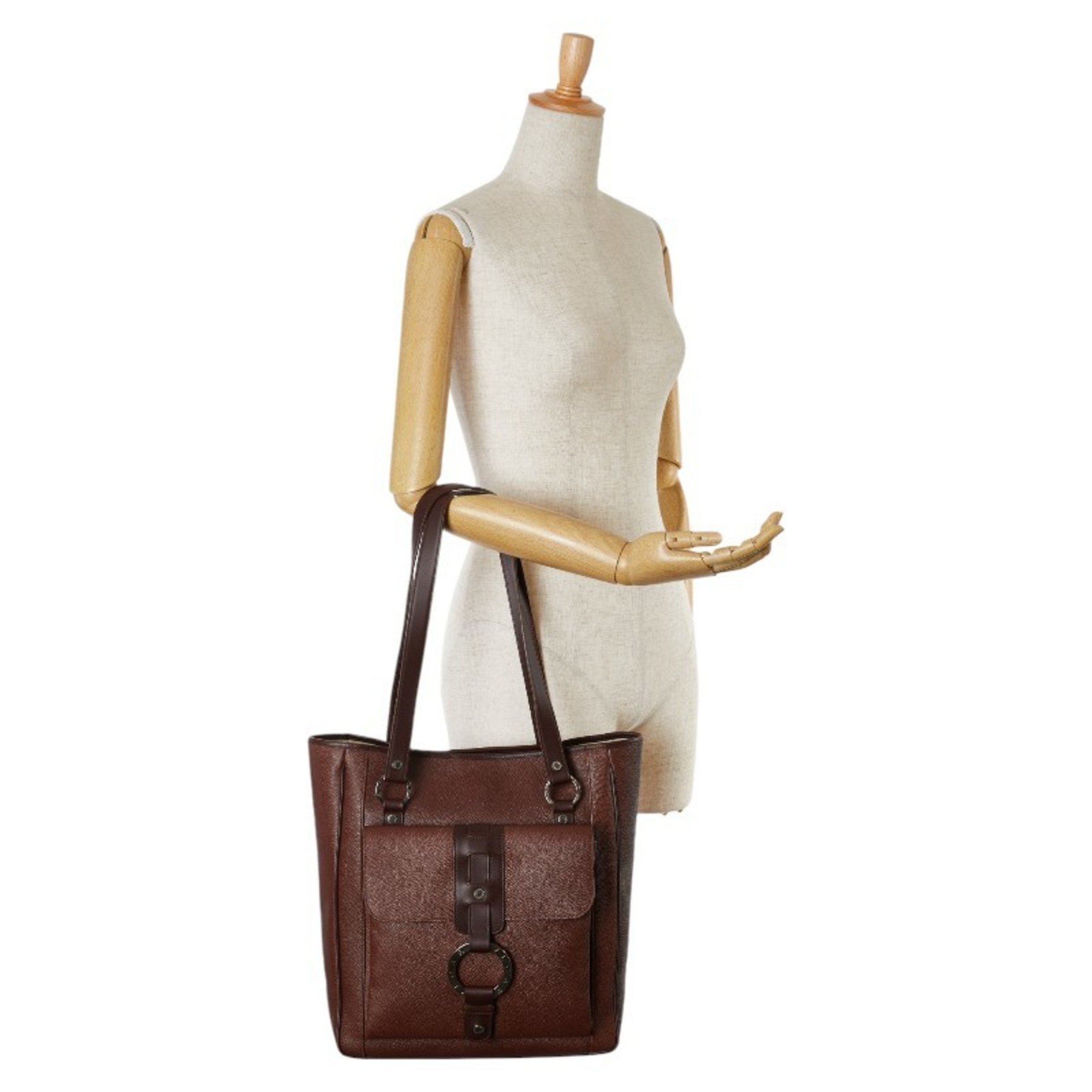 BVLGARI B.zero1 Tote Bag Brown Leather Women's