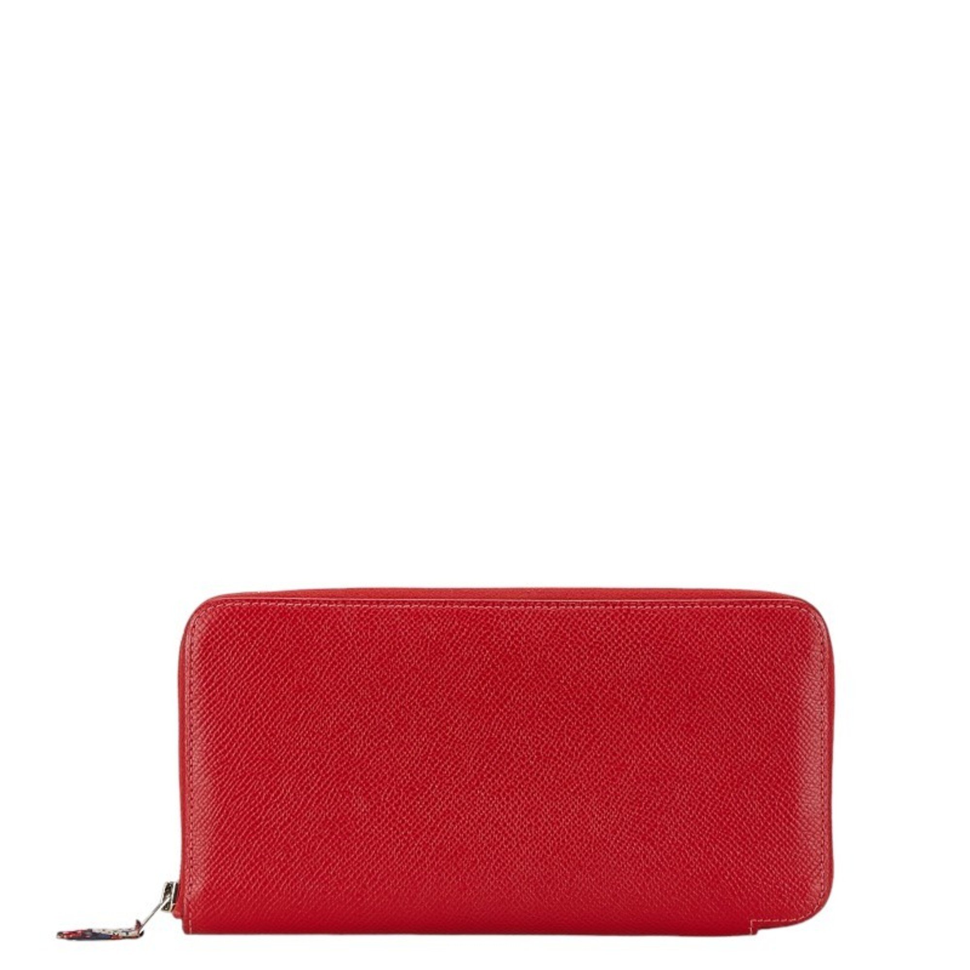 Hermes Azap Long Round Wallet Red Epsom Leather Women's HERMES