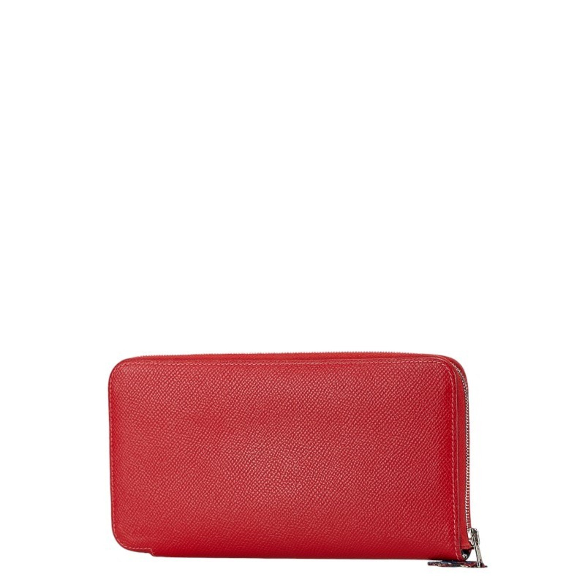 Hermes Azap Long Round Wallet Red Epsom Leather Women's HERMES