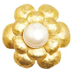 Chanel Flower Motif Brooch Gold Plated Faux Pearl Women's CHANEL