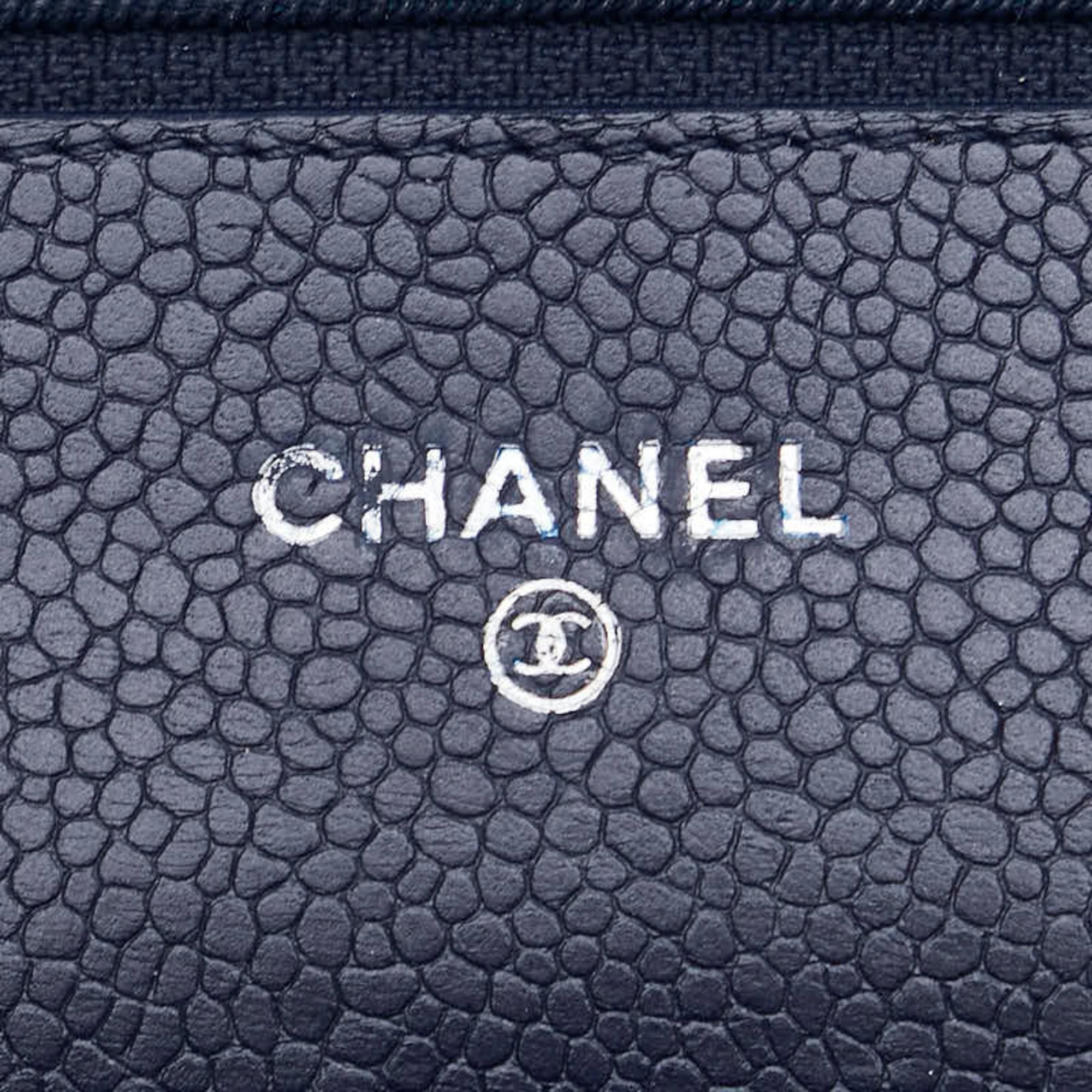 Chanel Coco Mark Matelasse Long Wallet Chain Bag Navy Caviar Skin Women's CHANEL