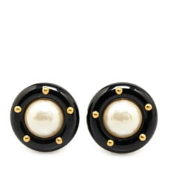 Chanel fake pearl stud earrings black gold plastic plated women's CHANEL