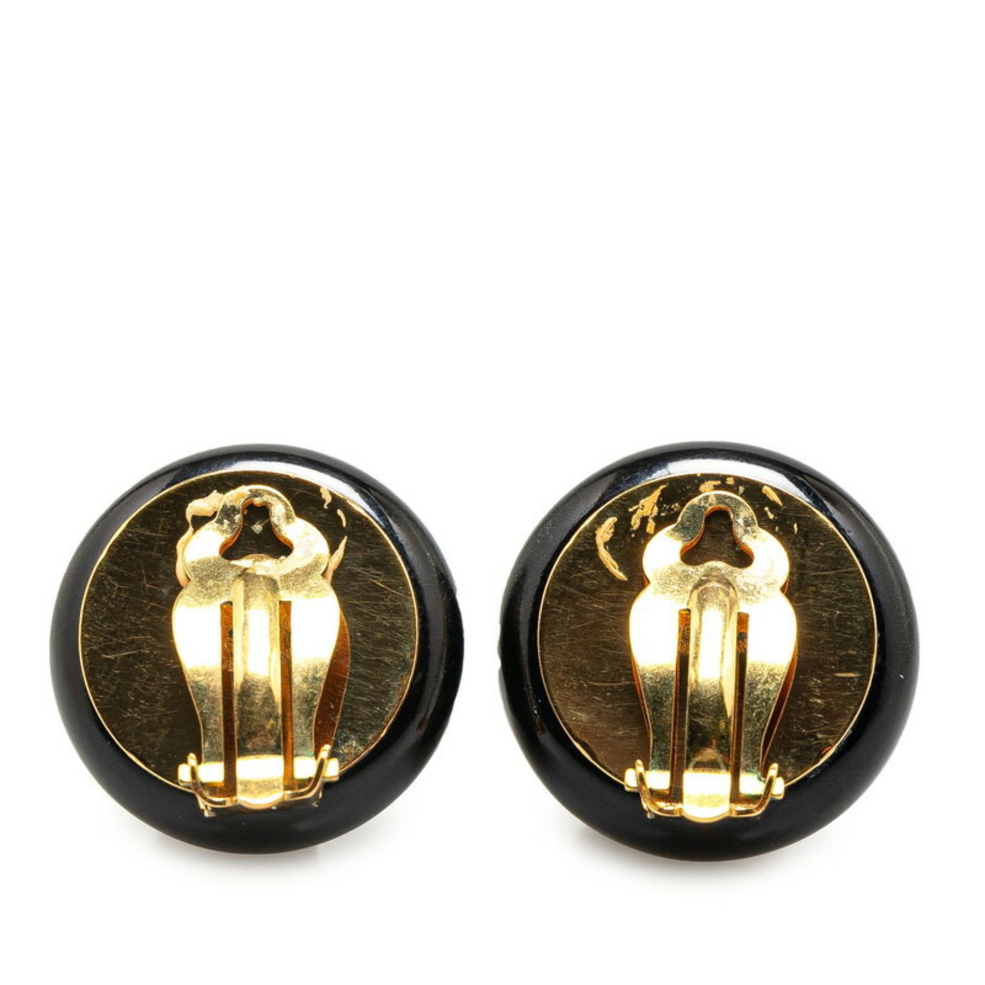 Chanel fake pearl stud earrings black gold plastic plated women's CHANEL