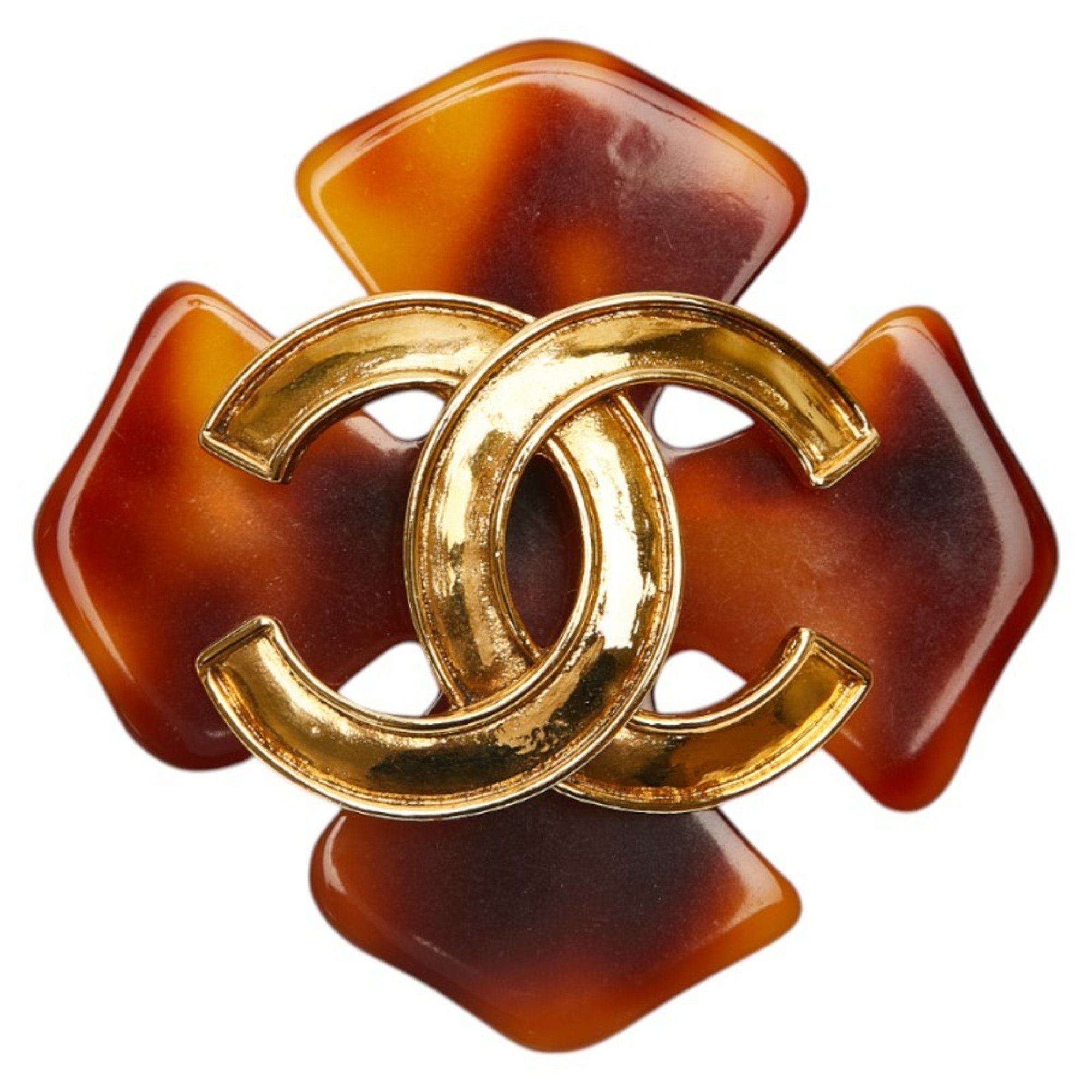 Chanel Coco Mark Brooch Gold Plated Plastic Women's CHANEL