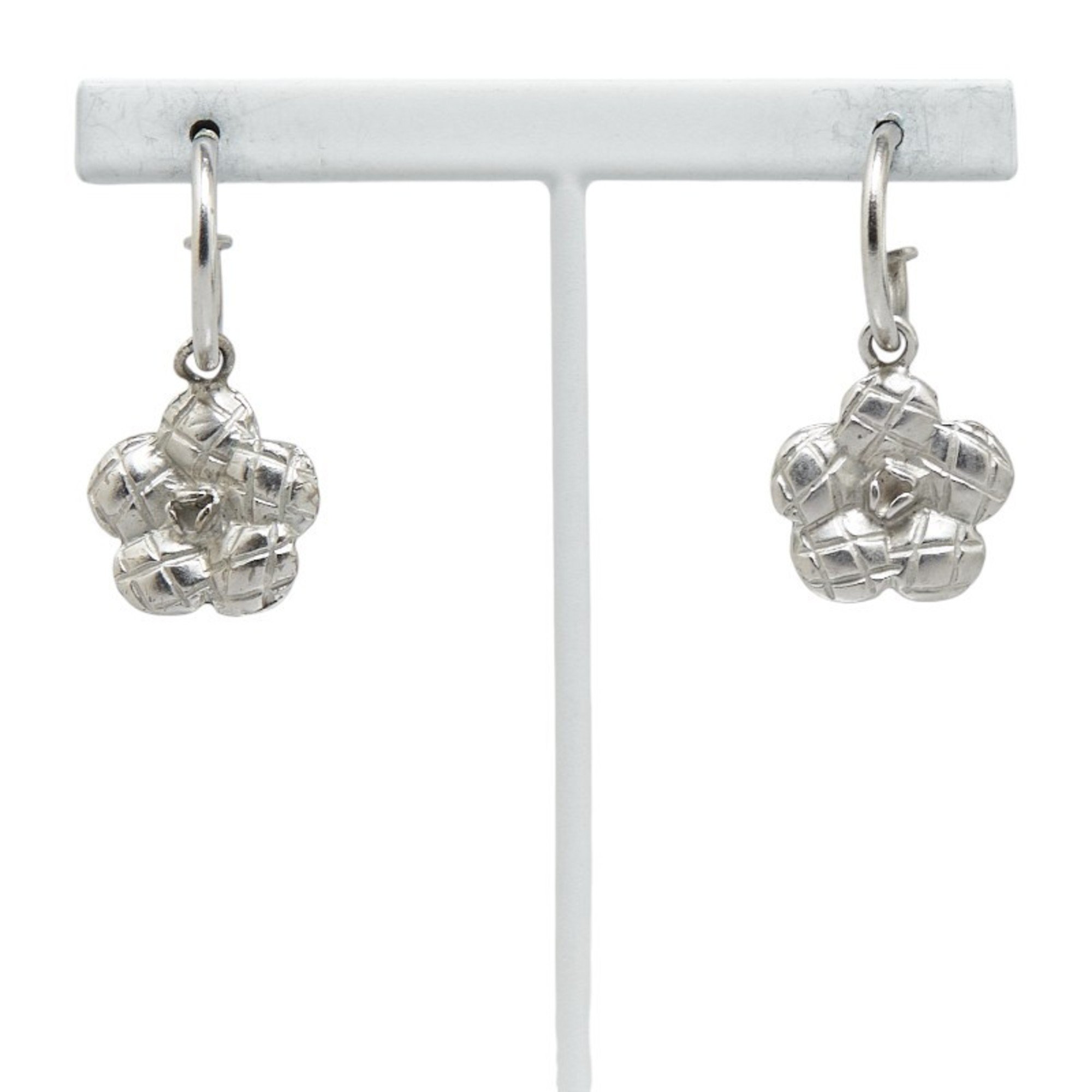 CHANEL Camellia Earrings Silver Metal Women's