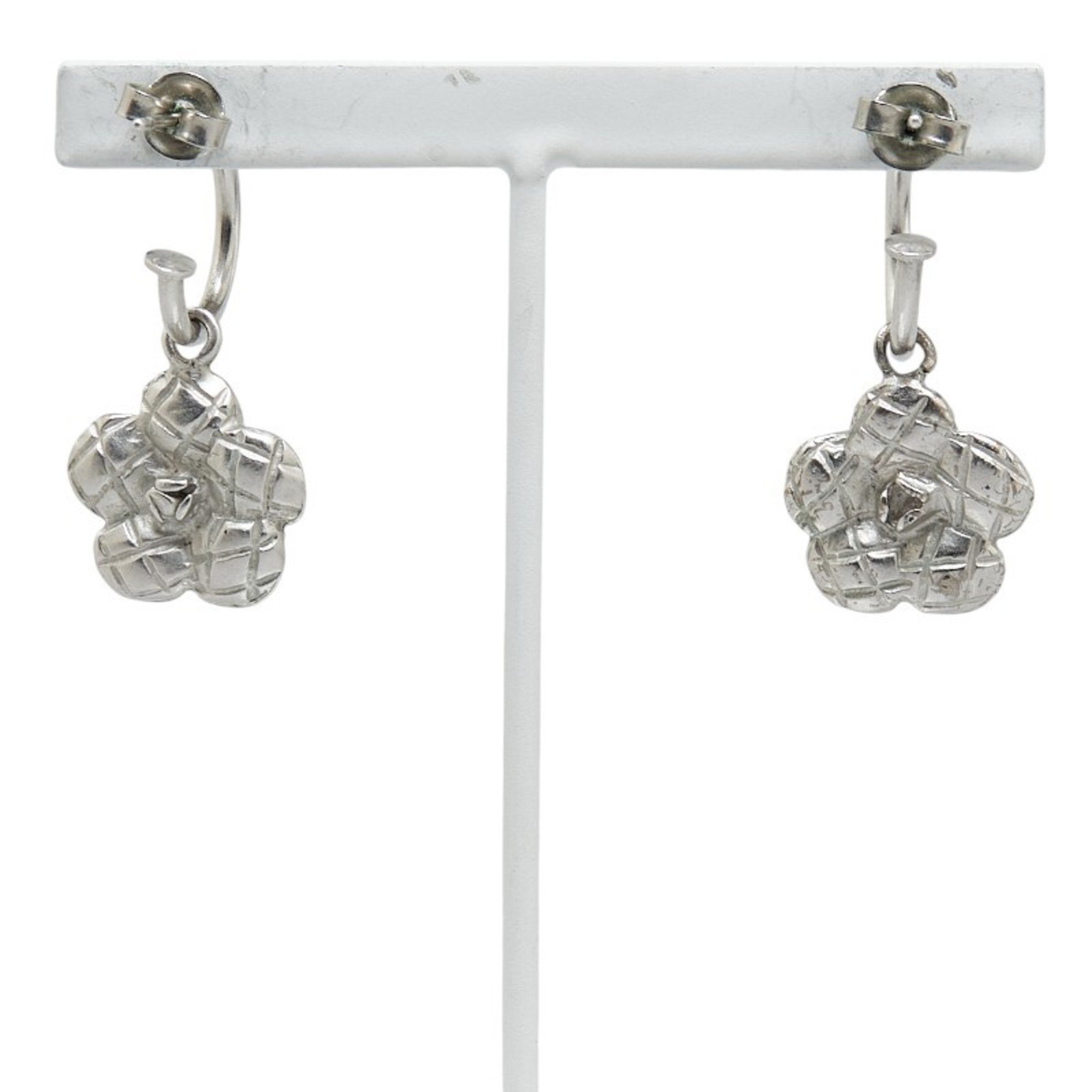 CHANEL Camellia Earrings Silver Metal Women's