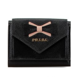 Prada Ribbon Compact Wallet Tri-fold 1MH021 Black Saffiano Women's PRADA