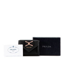 Prada Ribbon Compact Wallet Tri-fold 1MH021 Black Saffiano Women's PRADA