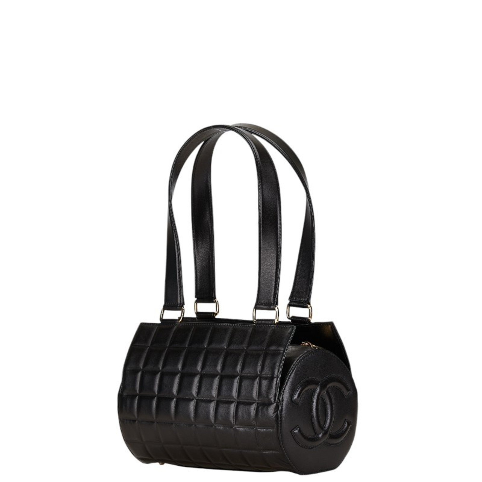 CHANEL COCO MARK CHOCOLATE BAR HANDBAG BLACK LAMBSKIN WOMEN'S