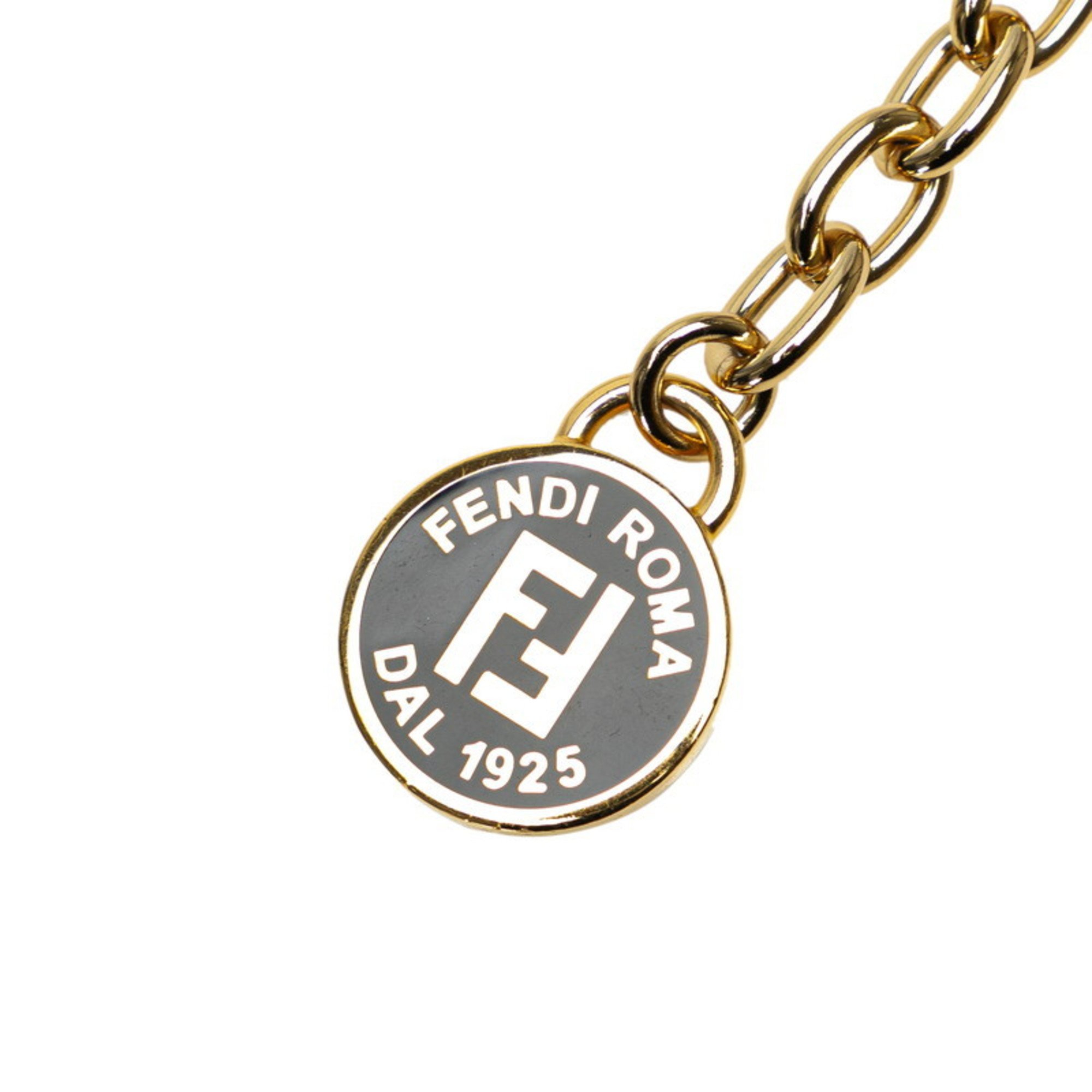 FENDI Chain Belt Gold Black Plated Leather Women's