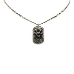 CHANEL Dog Tag Beaded Necklace Silver Metal Women's