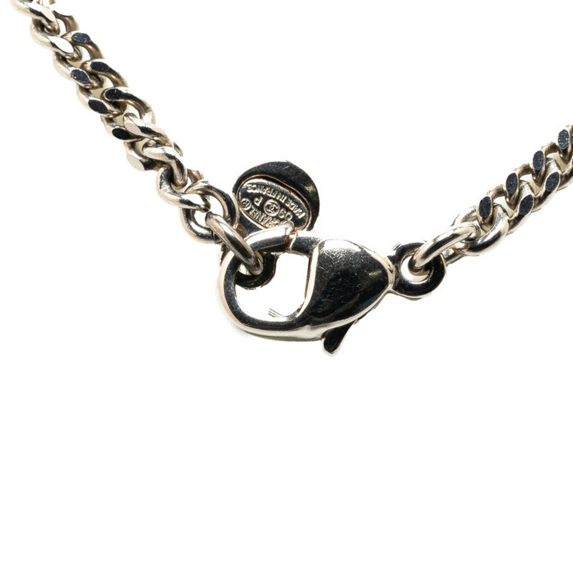 CHANEL Dog Tag Beaded Necklace Silver Metal Women's