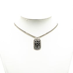 CHANEL Dog Tag Beaded Necklace Silver Metal Women's