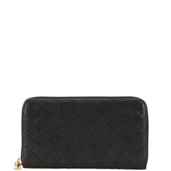 Bottega Veneta Intrecciato Round Long Wallet Black Leather Women's BOTTEGAVENETA