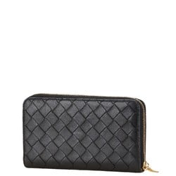 Bottega Veneta Intrecciato Round Long Wallet Black Leather Women's BOTTEGAVENETA