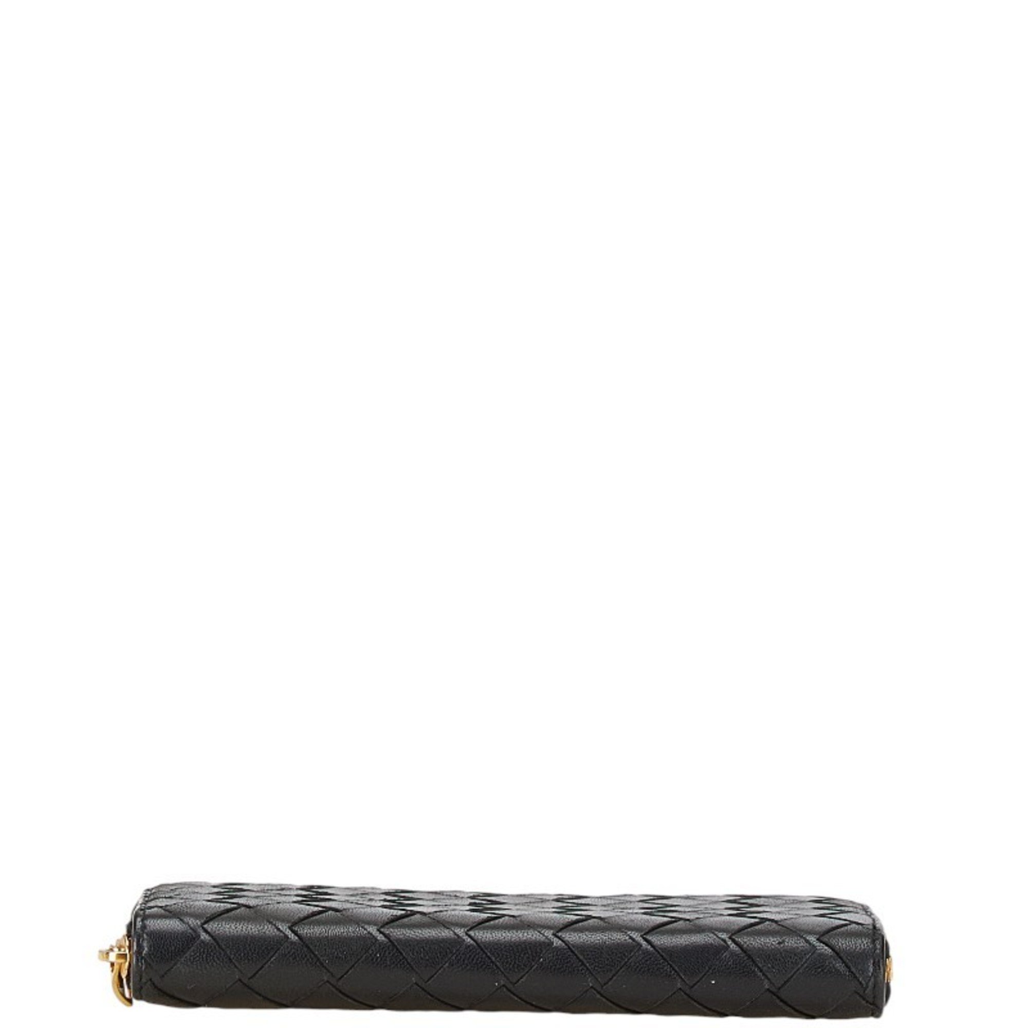 Bottega Veneta Intrecciato Round Long Wallet Black Leather Women's BOTTEGAVENETA