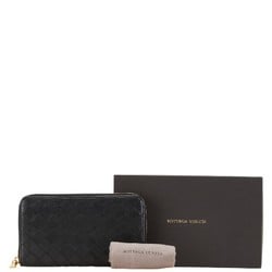 Bottega Veneta Intrecciato Round Long Wallet Black Leather Women's BOTTEGAVENETA