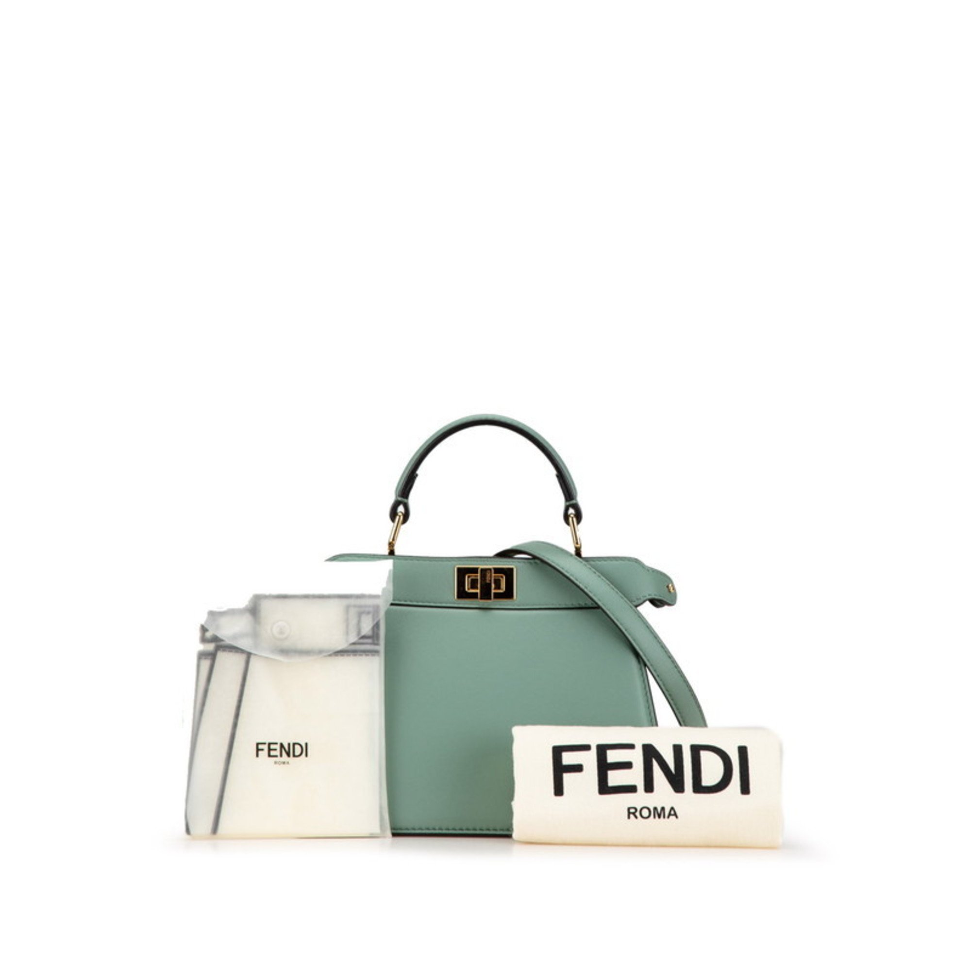 FENDI Peekaboo Iseeu Handbag Shoulder Bag 8BN335 Green Leather Women's