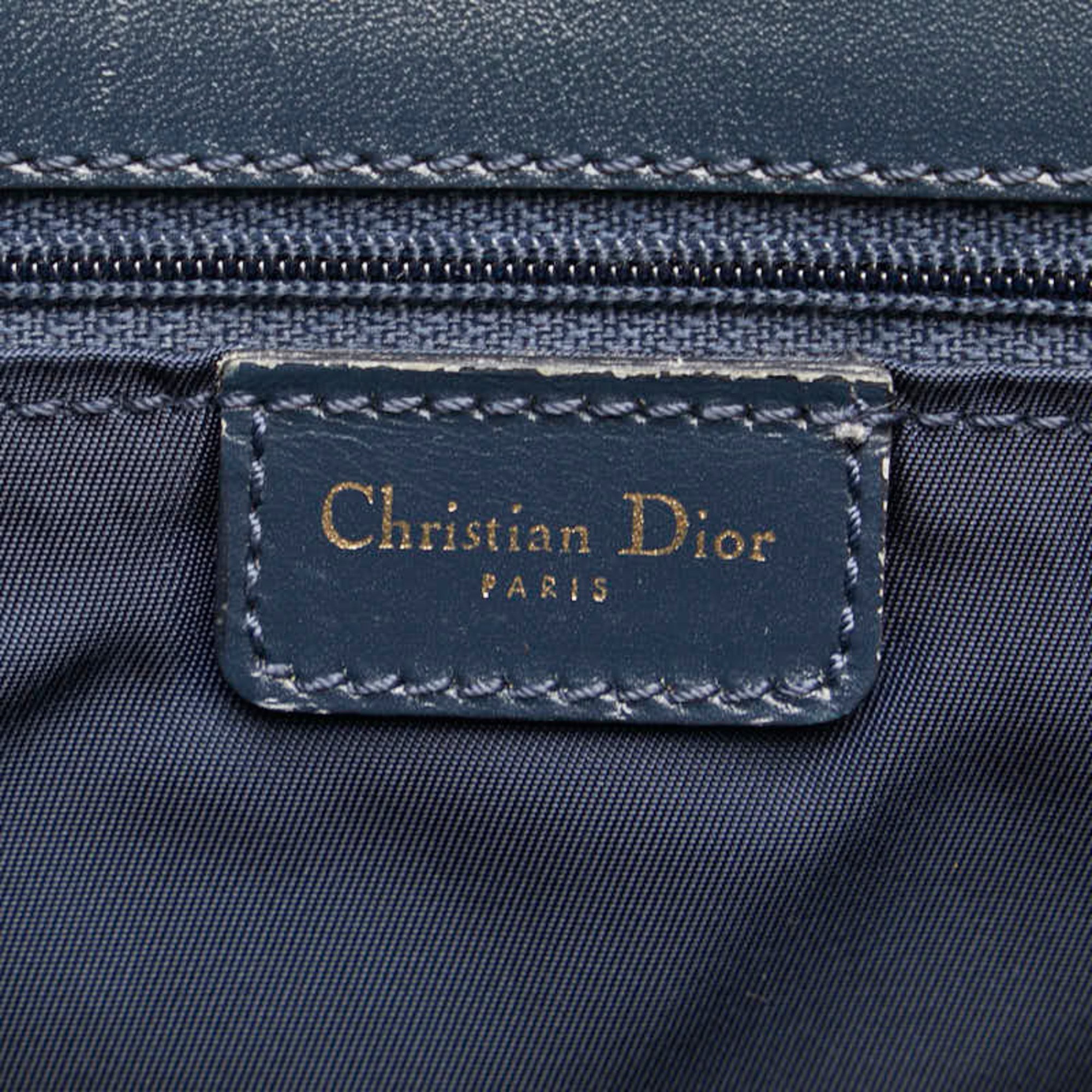 Christian Dior Dior Trotter Handbag Tote Bag Navy Canvas Leather Women's