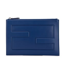 FENDI FF Clutch Bag Second 7N0113 Blue Leather Women's