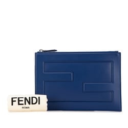 FENDI FF Clutch Bag Second 7N0113 Blue Leather Women's