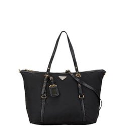 Prada Triangle Plate Tote Bag Shoulder Black Nylon Leather Women's PRADA